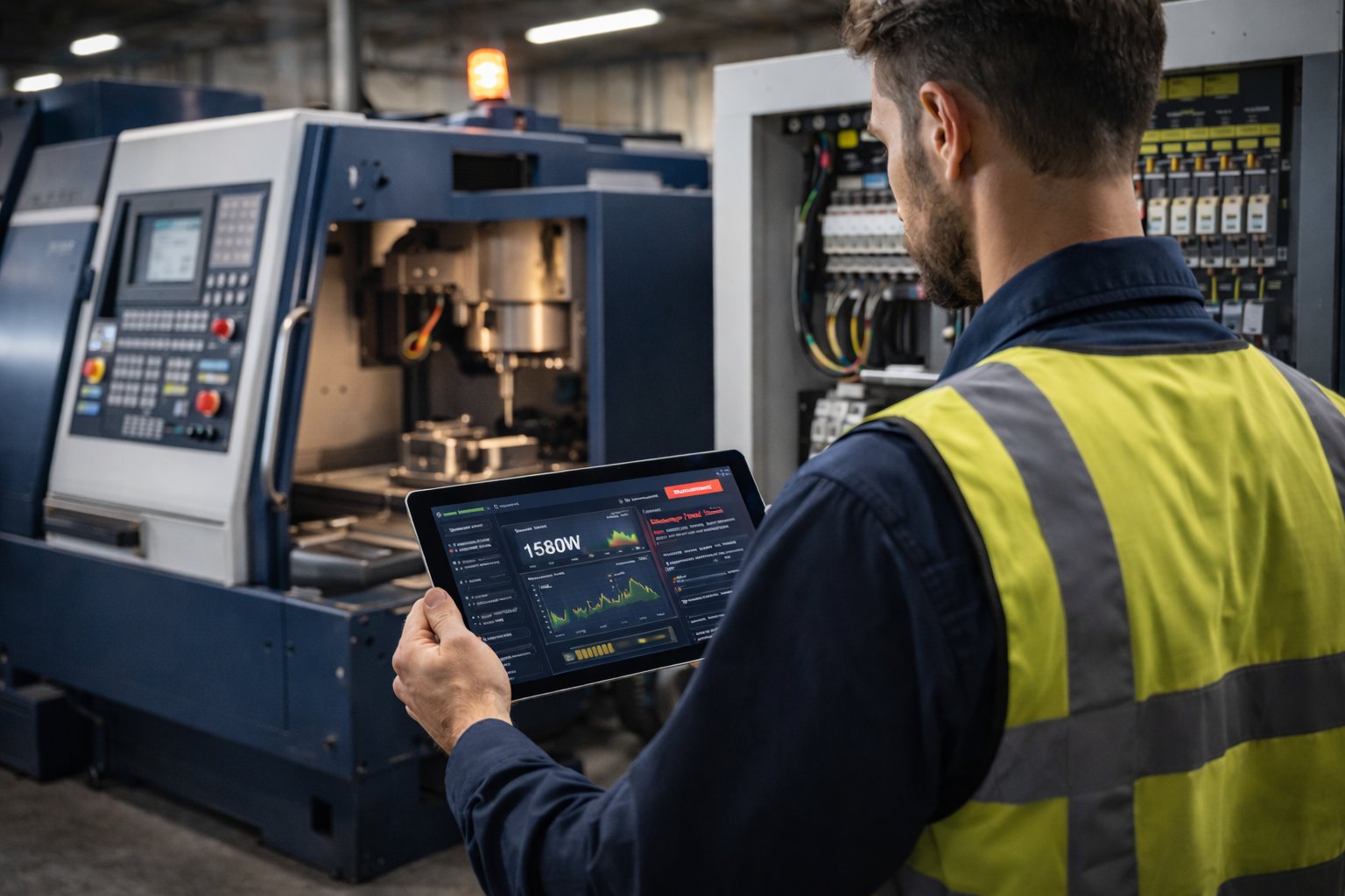 Tecnico controlla efficienza e consumi macchinari