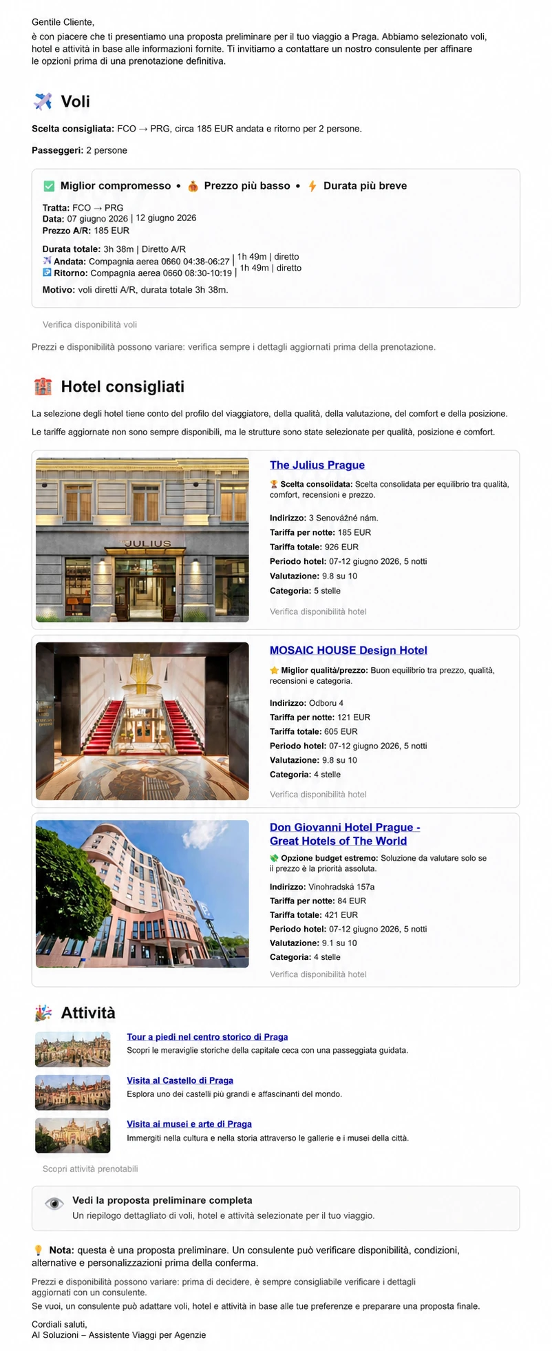 email viaggio a Praga